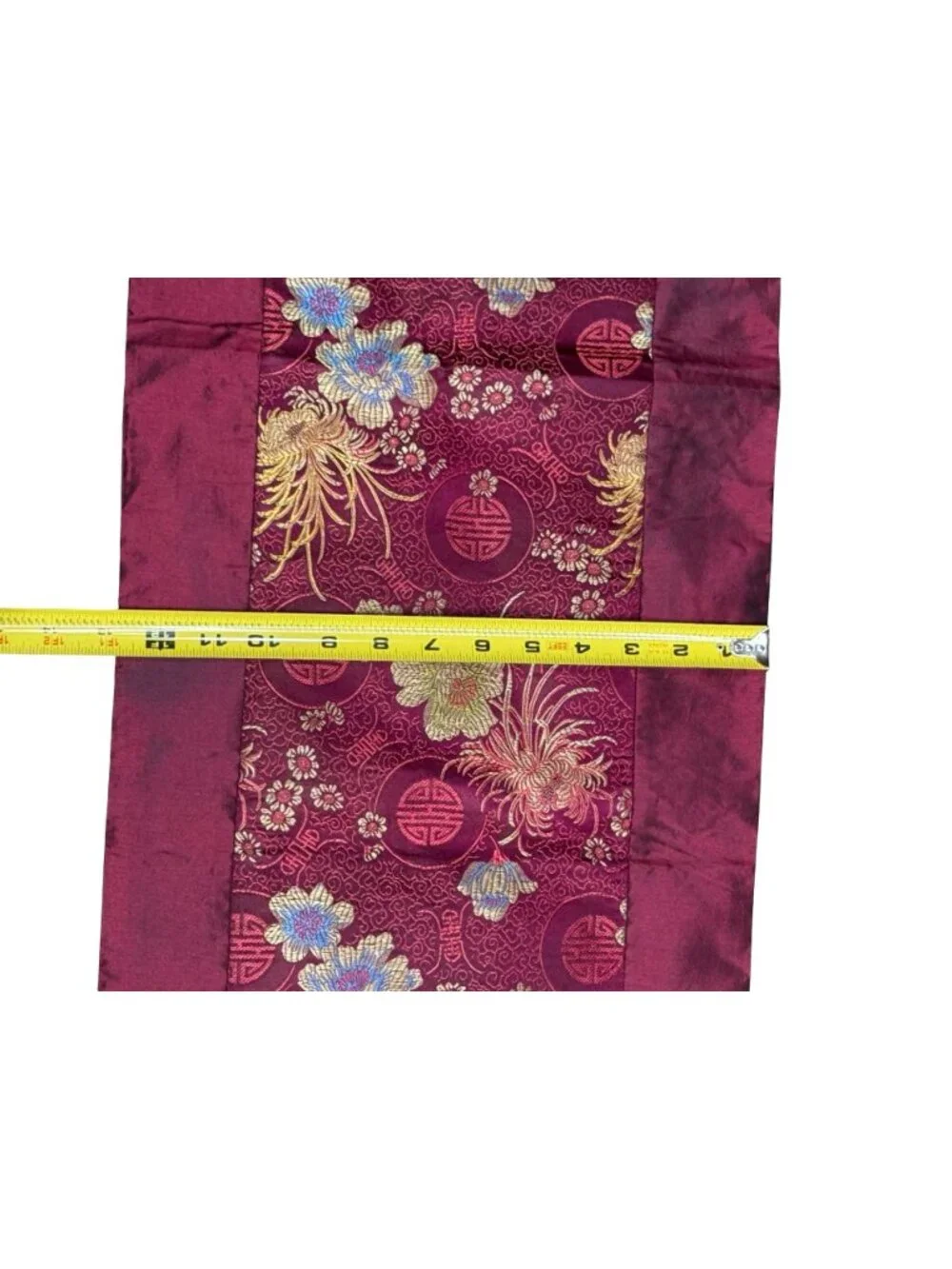 Floral Embroidered Satin Table Runner Oriental Flowers Tassels Red78" Long - Picture 8 of 9